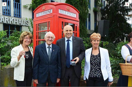 Red phone box installed in Newarks Twin town Emmendingen, Germany